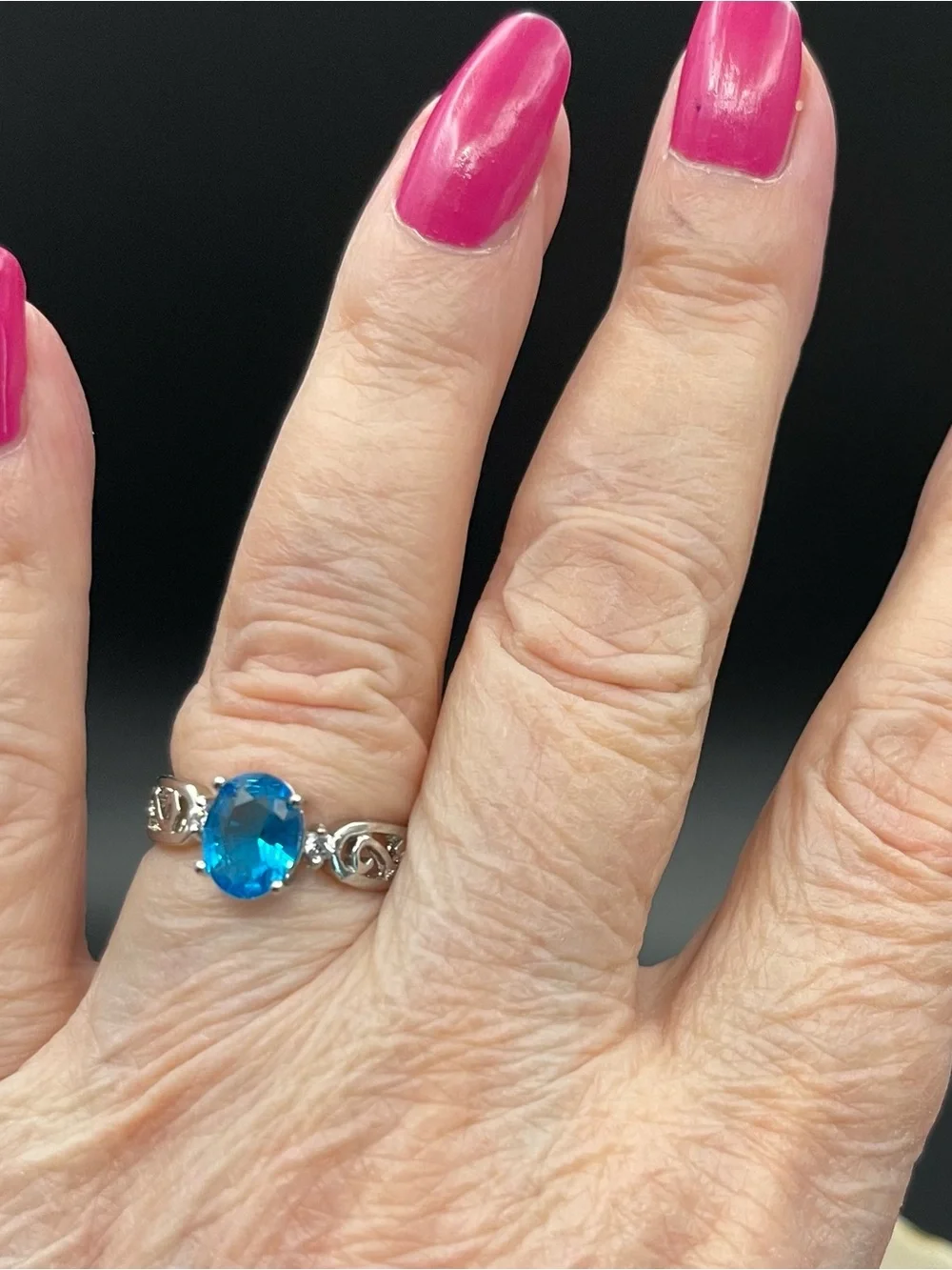 925 sterling silver oval blue cubic zirconia ring size 7.75